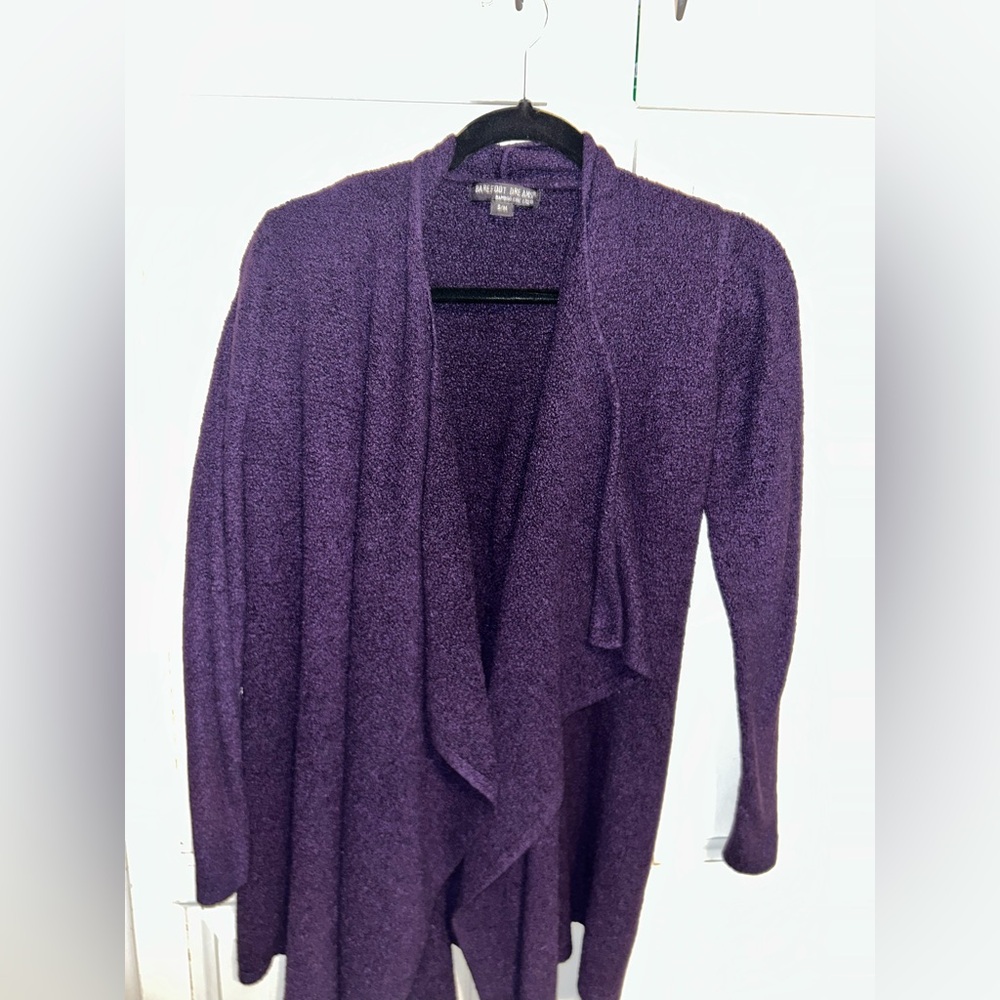 Barefoot Dreams Deep Purple S/M Bamboo Chic Lite Cardigan Soft Comfy Warm